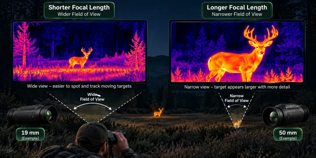 Thermal monocular comparison showing wide and narrow fields of view