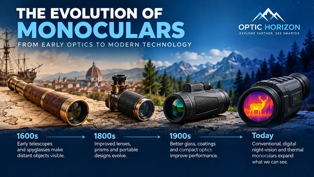 Evolution of monoculars from early spyglasses to modern thermal optics