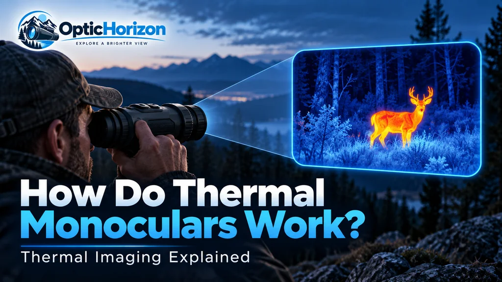 Person using a thermal monocular to detect a deer at night