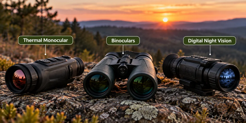 Thermal monocular, binoculars and digital night vision compared